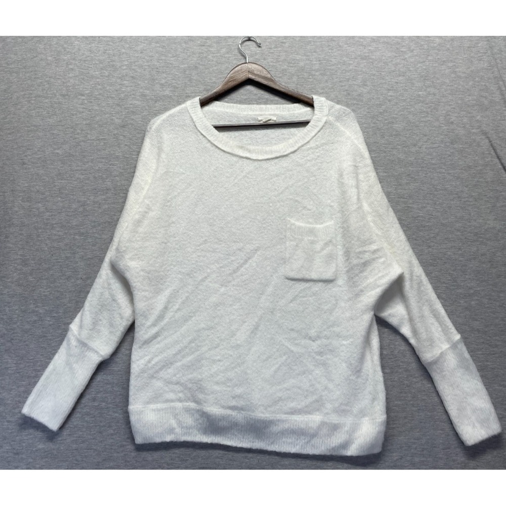 Caslon Sweater Womens Large White Acrylic Dolman Sleeves Fuzzy Tight Knit Ribbed